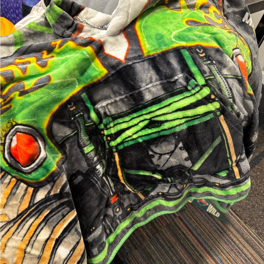 Wearable blanket Vibrant Graphic Hoodie with Green it is monster jam trucks
